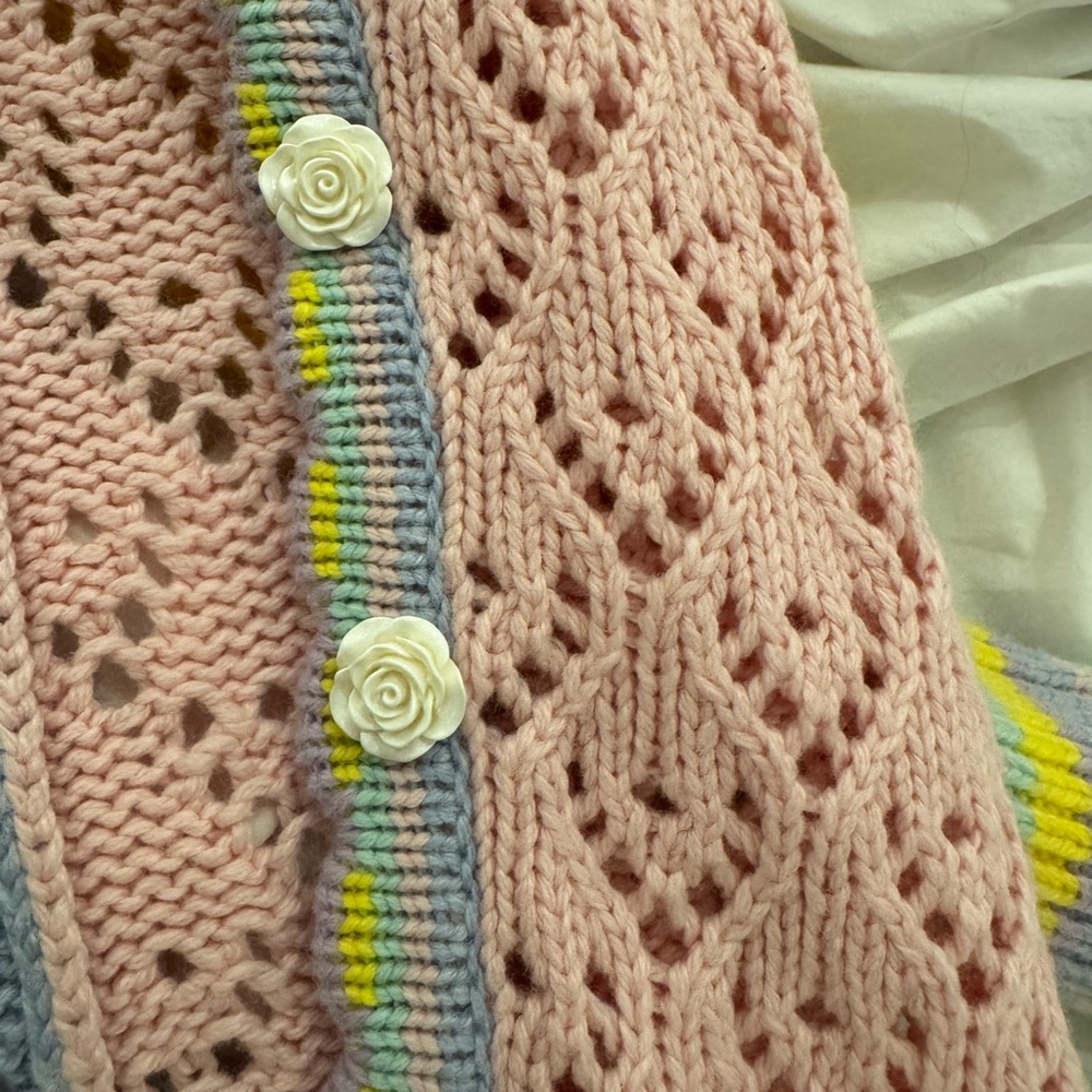 Sweet, Bright, Playful LoveShackFancy Pastel Patchwork Crochet Cardigan - Picture 6 of 9